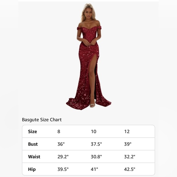 DARK RED OFF THE SHOULDER SEQUIN GOWN - Picture 2 of 14